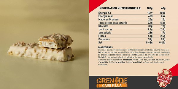 Barre protéinée carb killa - Grenade
